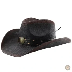 Accessoire de mode cowboy, chapeau de paille rouge et noir