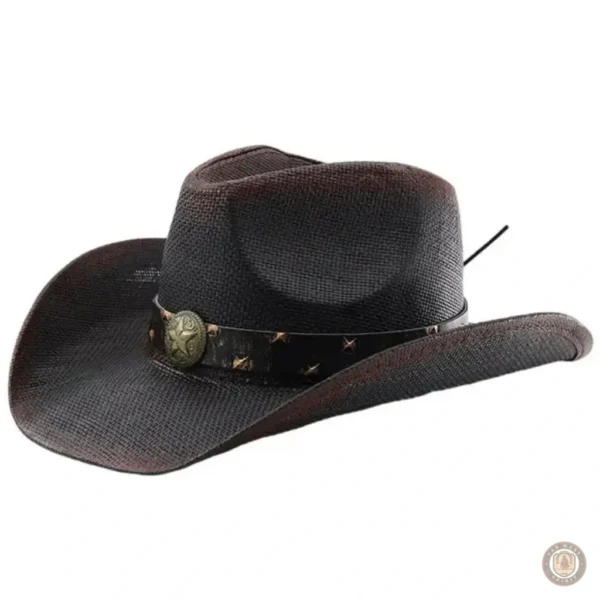 Accessoire de mode cowboy, chapeau de paille rouge et noir