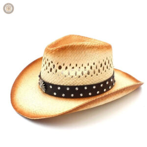 Chapeau de Paille Western avec Strass Noirs élégant
