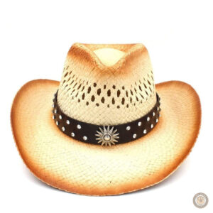 Chapeau cowboy en paille orné de strass noirs brillants