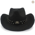 Chapeau cowboy en paille noire, accessoire de mode western