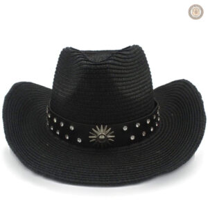 Chapeau cowboy en paille noire, accessoire de mode western