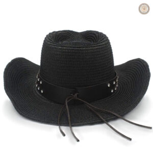 Chapeau de paille noir, idéal pour un look de cow-boy