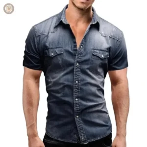 Vêtements western homme en denim, manches courtes