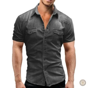 Mode masculine : chemise western en denim à manches courtes