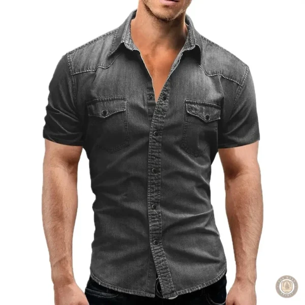 Mode masculine : chemise western en denim à manches courtes