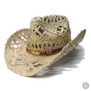 Chapeau Cowboy en Paille avec Plumes