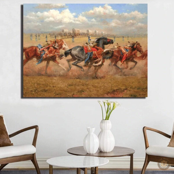 Tableau Cowboys et Indiens en style Western