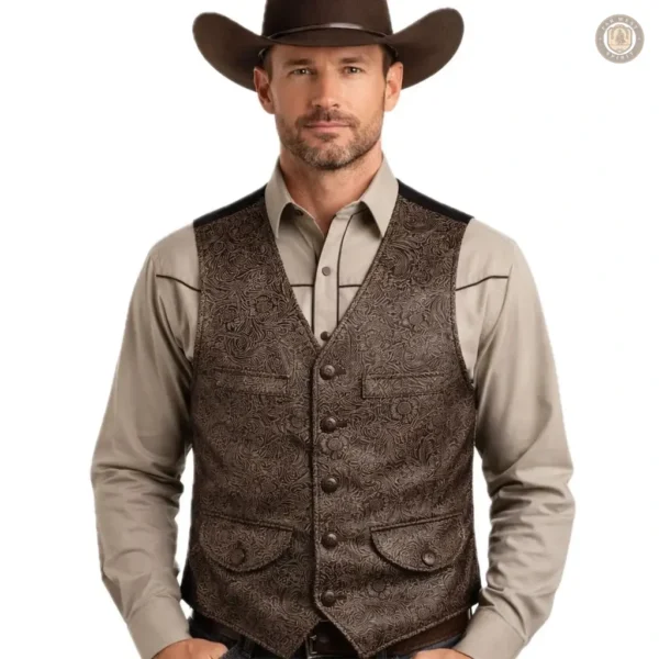 Gilet cowboy en cuir pour homme