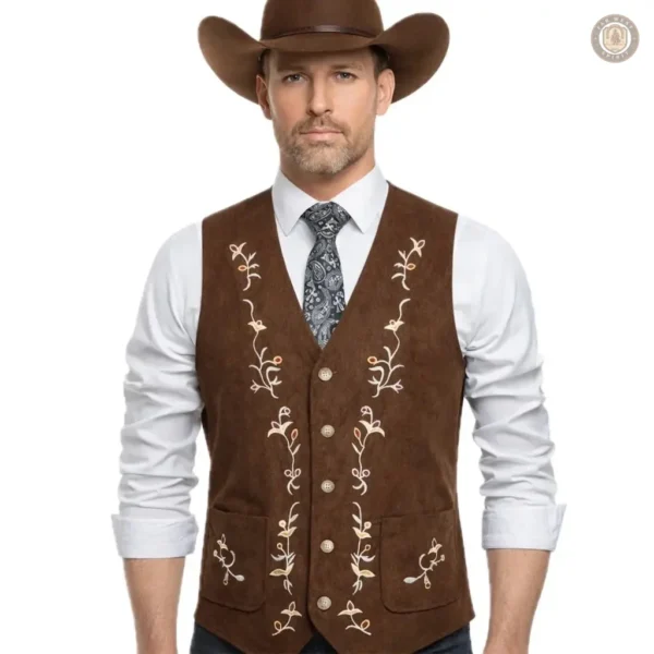 Gilet cowboy marron pour homme en style western