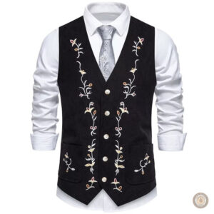 Vêtement western homme, gilet marron en cuir