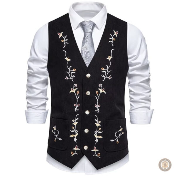 Vêtement western homme, gilet marron en cuir