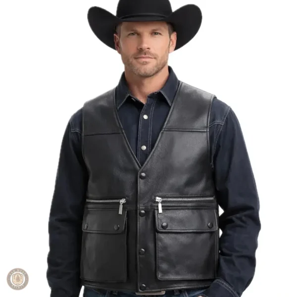 Gilet Cowboy Noir pour homme, style western élégant