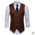 Gilet cowboy pour homme en cuir synthétique noir