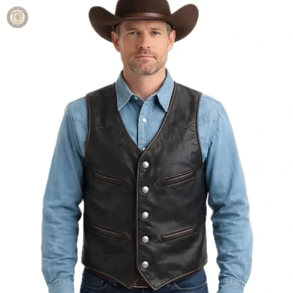 Gilet en cuir pour homme style cowboy