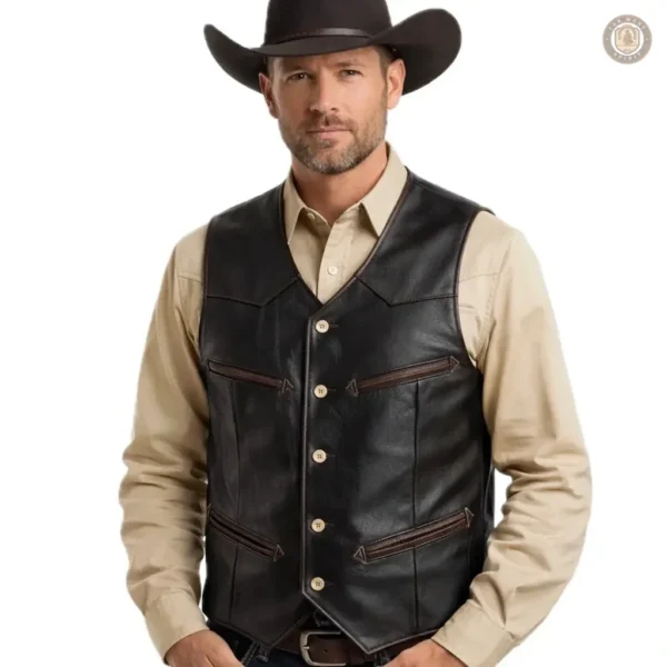 Gilet cuir homme style western