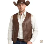 Gilet cuir sans manches pour hommes, style western