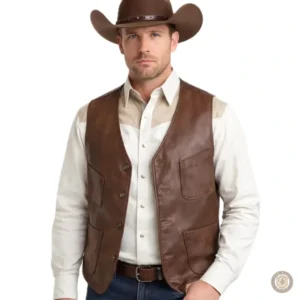 Gilet cuir sans manches pour hommes, style western