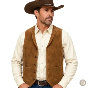Gilet en cuir suédé homme style western