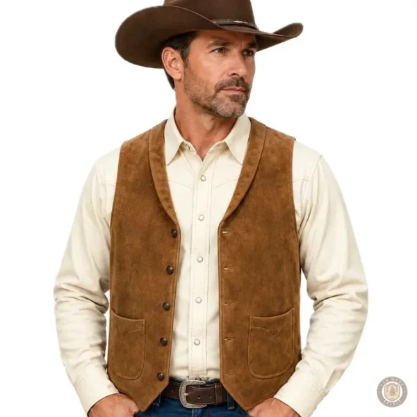 Gilet en cuir suédé homme style western