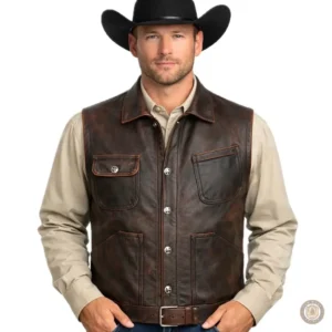 Gilet en cuir style western pour homme