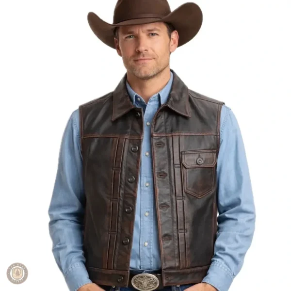 Gilet en cuir homme sans manches style western