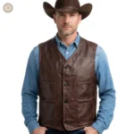 Gilet en cuir sans manches pour homme, style western