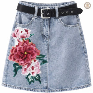 Jupe en jeans brodée style western