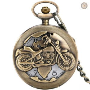 Montre à gousset motif moto, style vintage et élégant