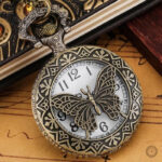 Montre gousset avec motif papillon, style vintage