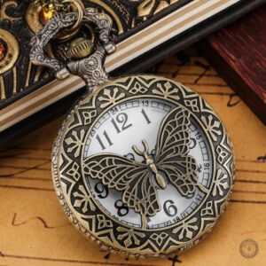 Montre gousset avec motif papillon, style vintage