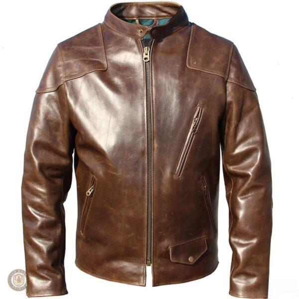 Veste en cuir au style western, finition patinée