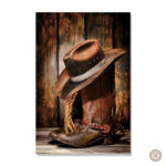 Peinture évoquant le ranch dans un style western authentique