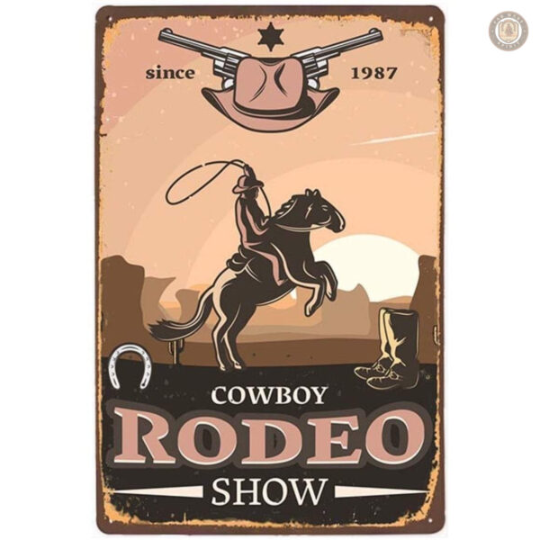Plaque métal vintage Cowboy Rodeo Show décorative