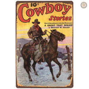 Plaque métal vintage Cowboy Stories décorative