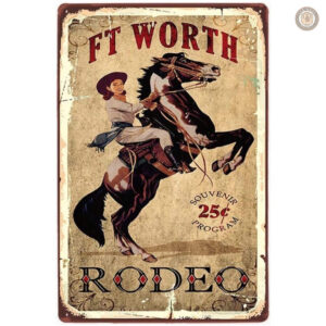 Plaque métal vintage Ft Worth Rodeo décorative