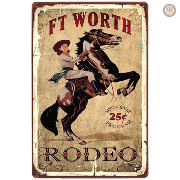 Plaque métal vintage Ft Worth Rodeo décorative