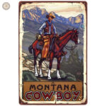 Plaque Métal Vintage Montana Cowboy décorative