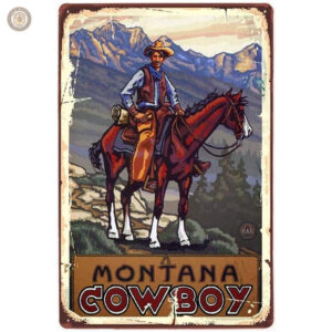 Plaque Métal Vintage Montana Cowboy décorative