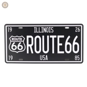 Plaque métal vintage Route 66 noire