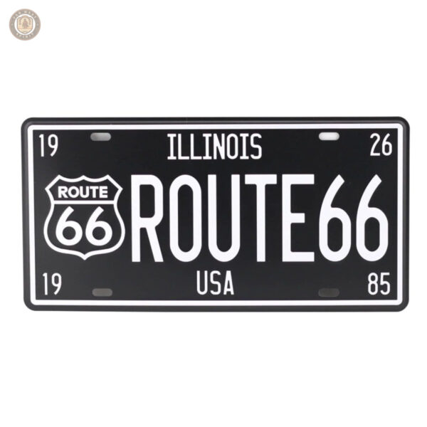 Plaque métal vintage Route 66 noire