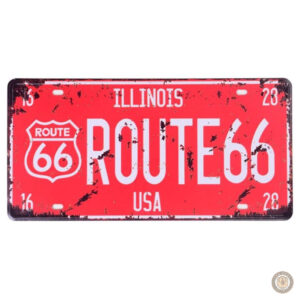 Plaque métal vintage Route 66 rouge décorative