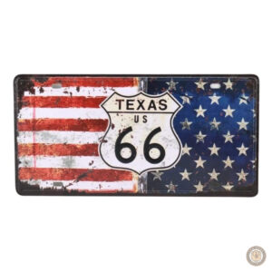 Plaque métal vintage Texas US 66 design rétro