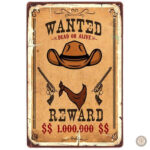 Plaque métal vintage Wanted 1.000.000 $ décorative