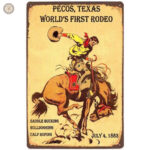 Plaque Métal vintage "World's First Rodeo" décorative