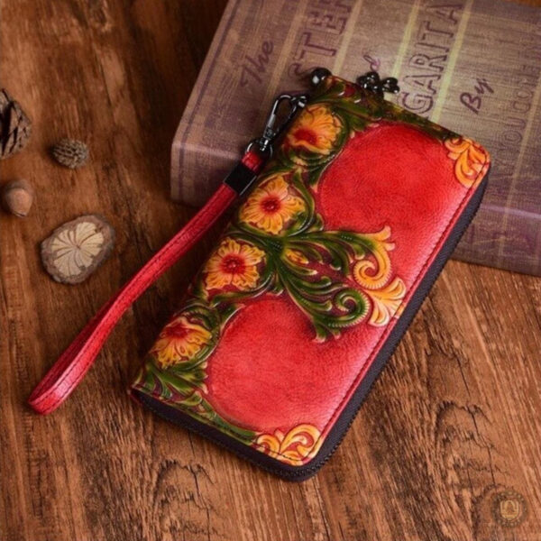 Portefeuille fleuri en cuir, accessoire western tendance