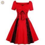 Robe western rouge et noire avec froufrous élégants