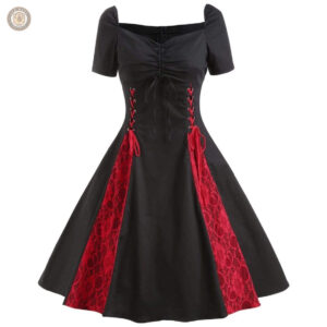 Robe longue rouge et noire style western