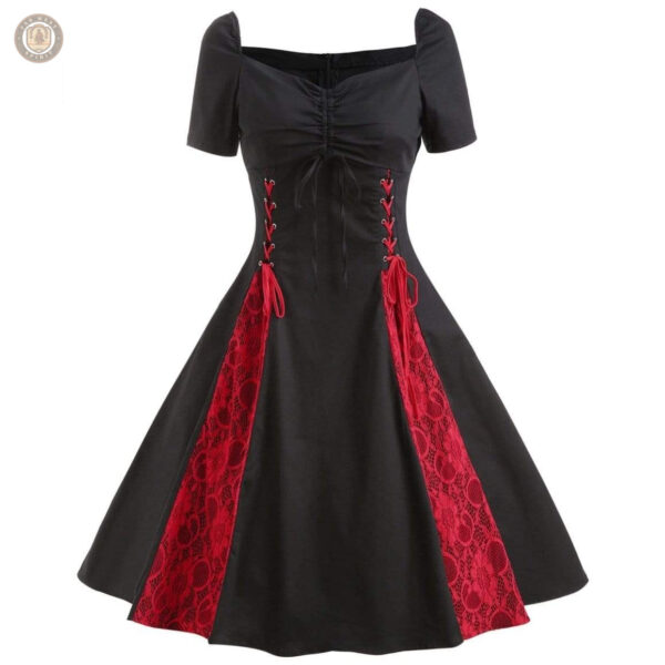 Robe longue rouge et noire style western