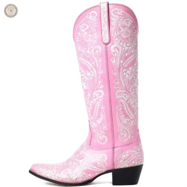 Santiags Femme en cuir rose, style cowboy